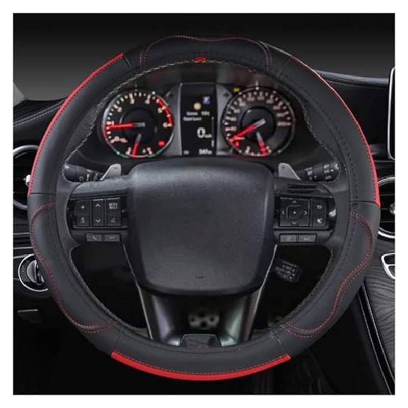 Für Toyota Für Hilux Für Pickup 1968-2023 Echtes Leder Lenkrad Abdeckung Rindsleder Sport Auto Zubehör Rad Abdeckung Lenkradbezug(B Red) von KVGAEANDNK