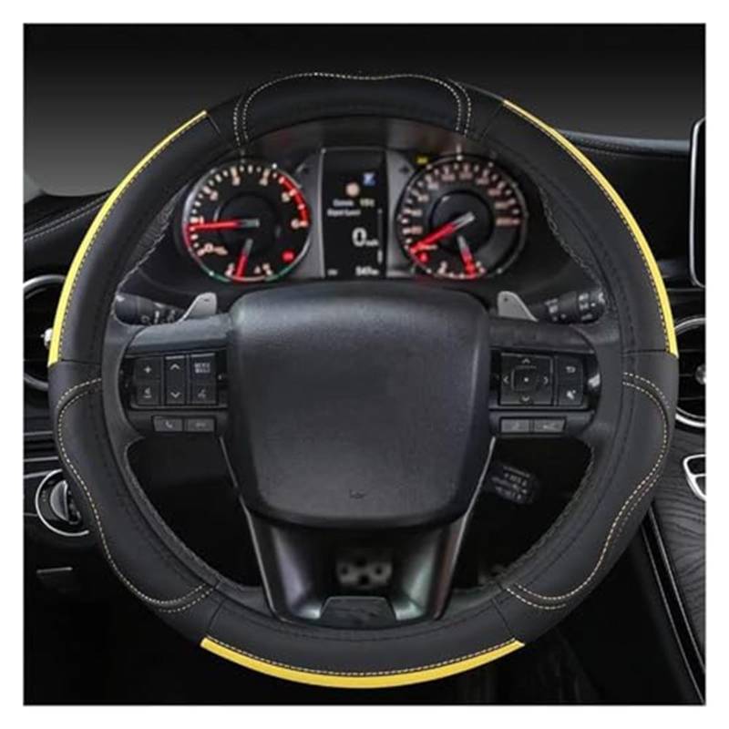 Für Toyota Für Hilux Für Pickup 1968-2023 Echtes Leder Lenkrad Abdeckung Rindsleder Sport Auto Zubehör Rad Abdeckung Lenkradbezug(B Yellow) von KVGAEANDNK