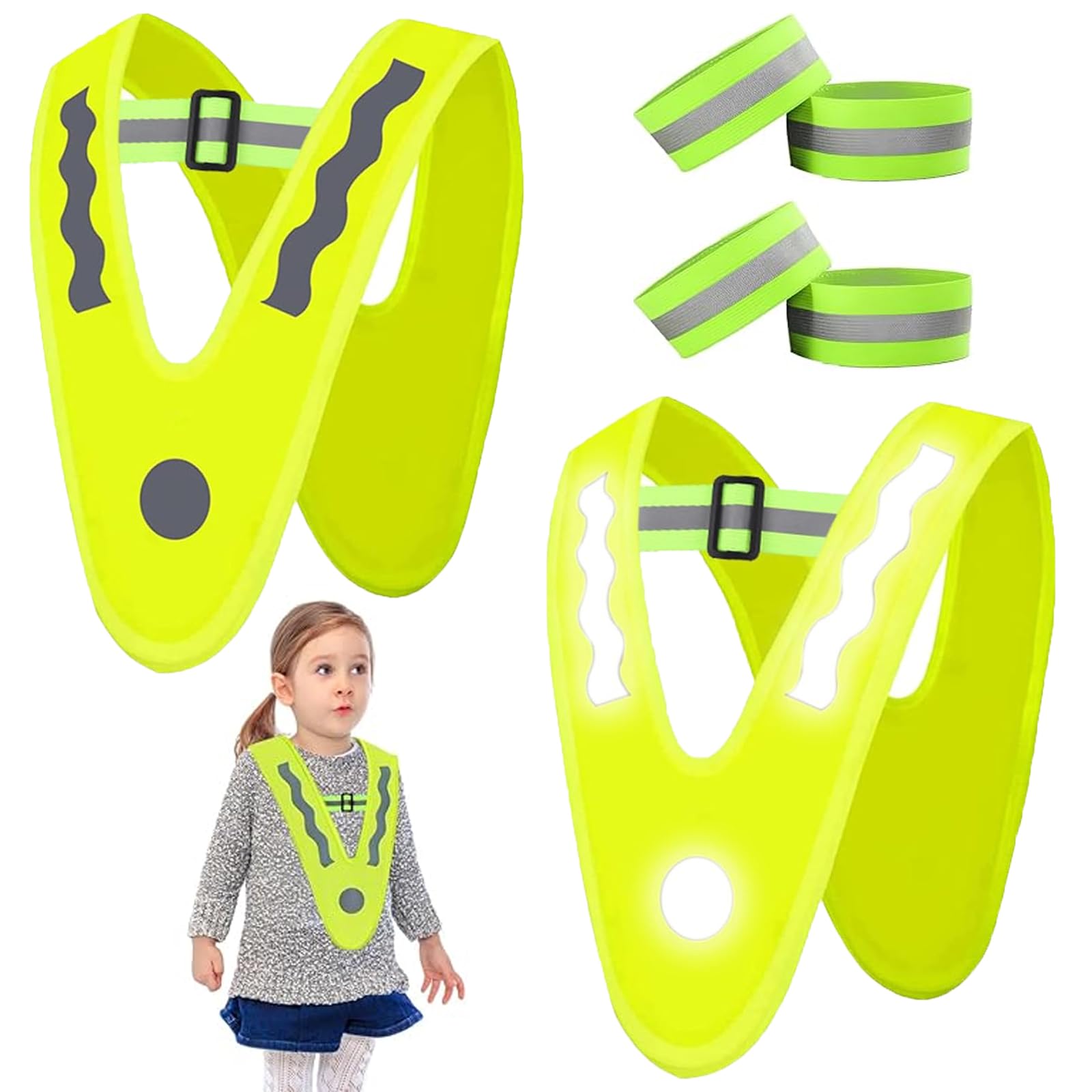 Warnweste Kinder, Reflektoren Kinder, 2 Stück Reflektierende Weste mit 4 Stück Reflektorband, Sicherheitsweste Reiten, V-Form Leuchtweste Kinder für Fahrrad, Sport, Laufen, Auto Warnweste Kinder, Reflektoren Kinder, 2 Stück Reflektierende Weste mit 4 Stück Reflektorband, Sicherheitsweste Reiten, V-Form Leuchtweste Kinder für Fahrrad, Sport, Laufen, Auto von KVGBNT