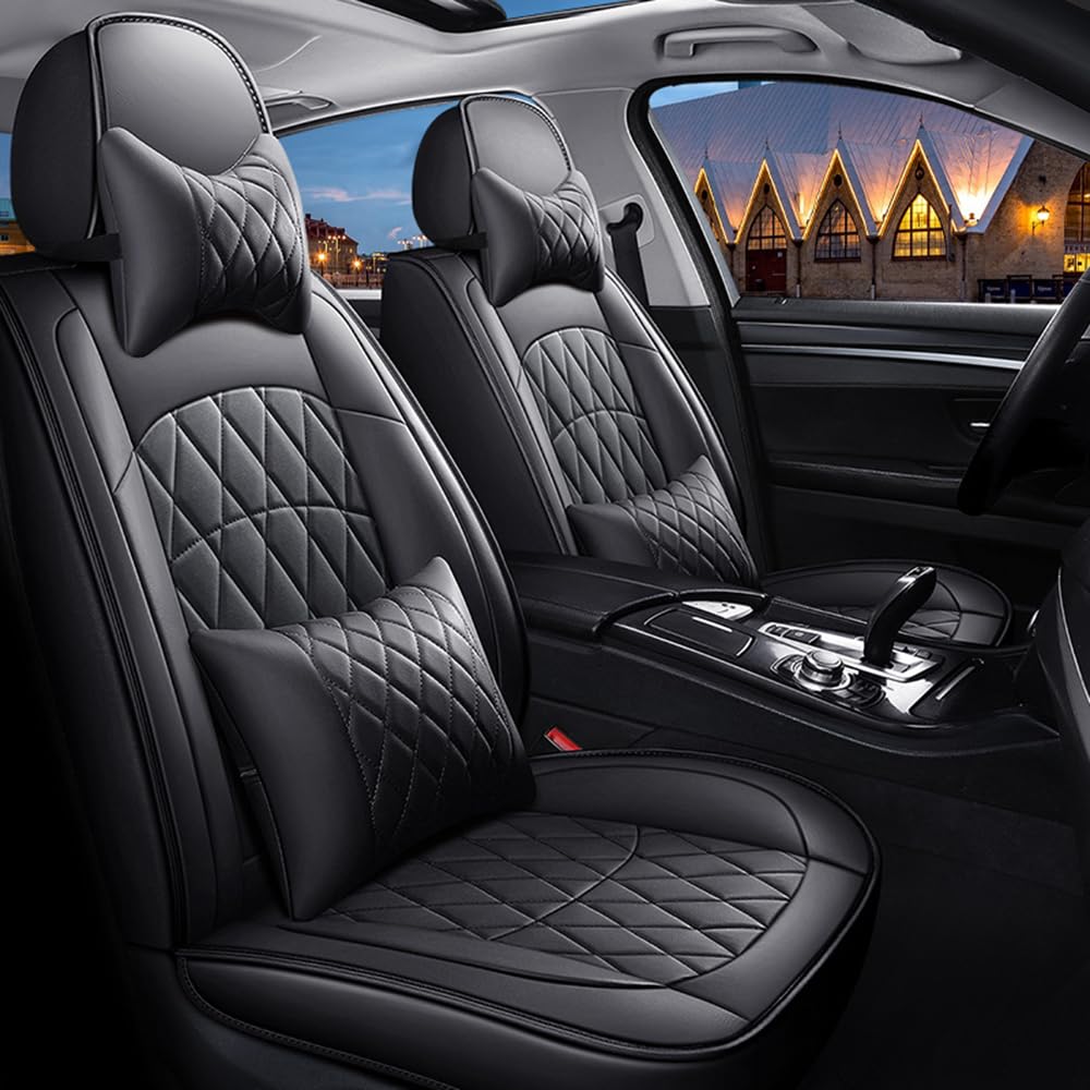 KWAYA Autositzbezüge für Audi A6 C7 Sedan/Avant 2011–2015 2016 2017 2018, 5 Sitze Komplettset Bequeme Ledersitzbezüge Airbag-kompatibler Sitzbezug Leicht zu Reinigen,1 Black-Luxurious von KWAYA