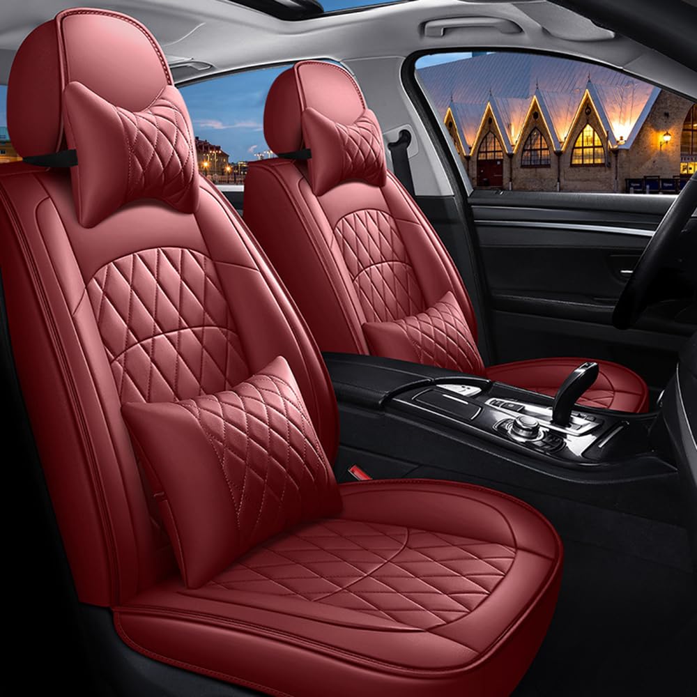 KWAYA Autositzbezüge für Audi A6 C7 Sedan/Avant 2011–2015 2016 2017 2018, 5 Sitze Komplettset Bequeme Ledersitzbezüge Airbag-kompatibler Sitzbezug Leicht zu Reinigen,3 Red-Luxurious von KWAYA