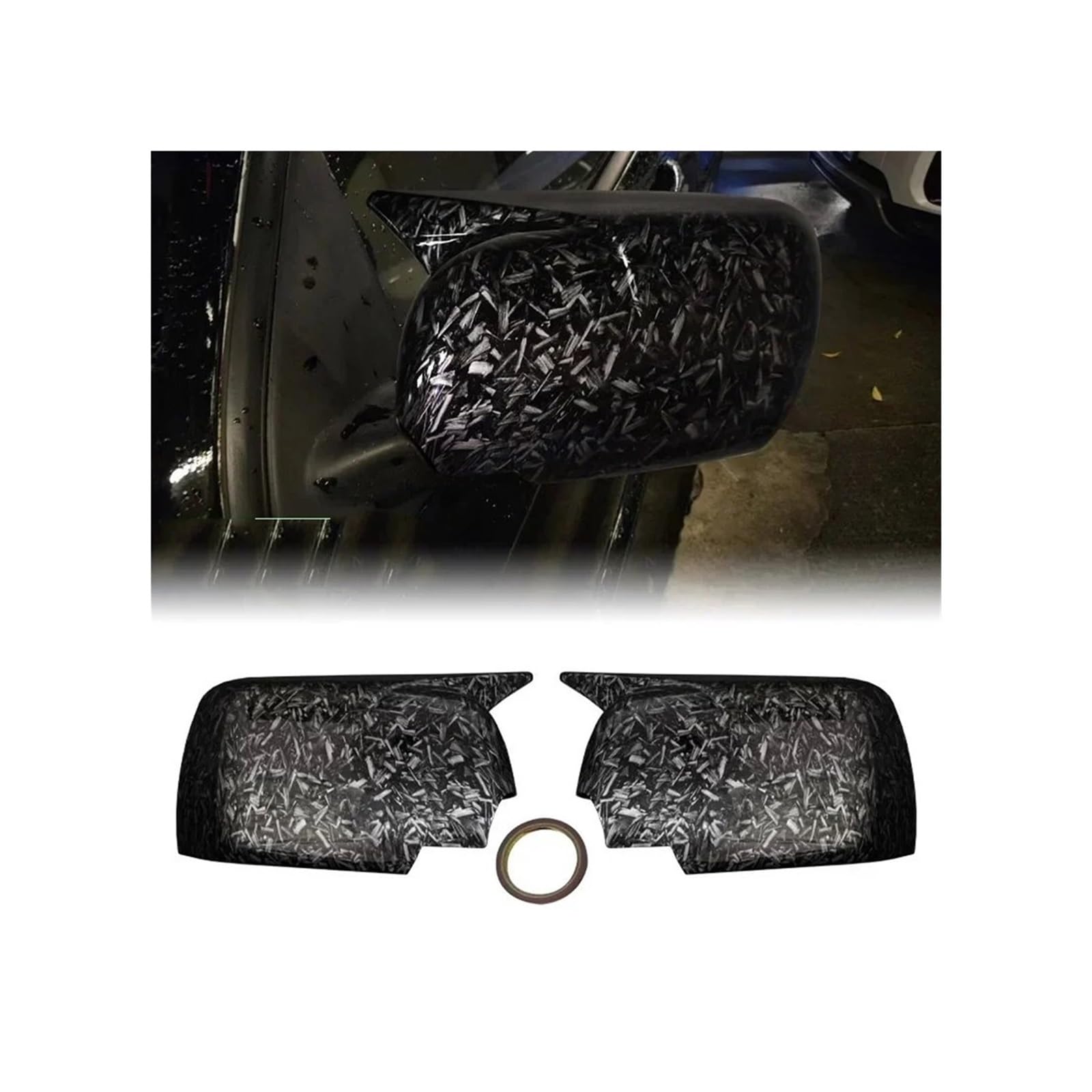 Seite Spiegel Kappen 2 Stücke Für X5 E53 1999 2000 2001 2002 2003 2004 2005 2006 Auto Spiegel Abdeckungen Glänzend Schwarz Rückspiegelkappe(Forged Grain) von KWAYA