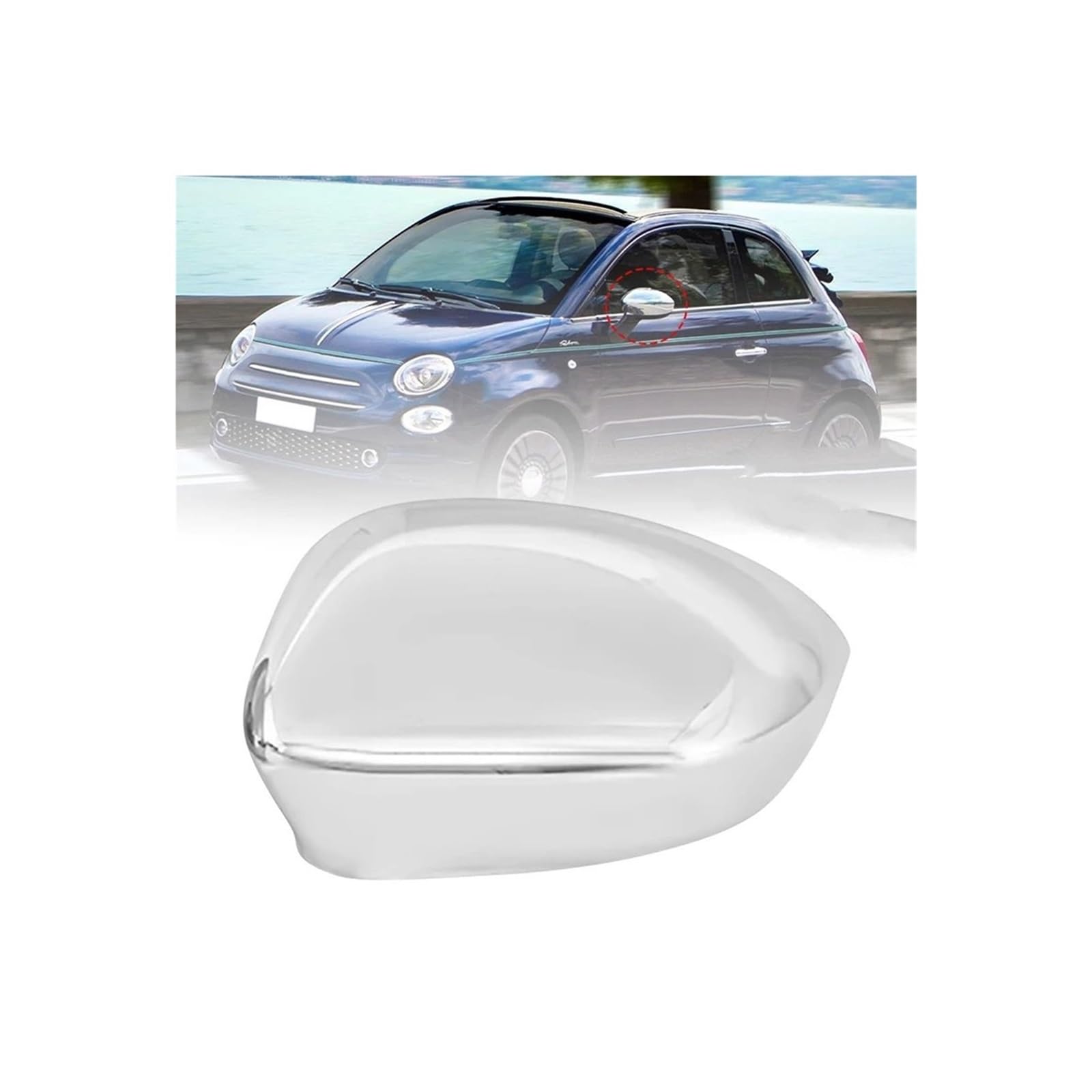 Seite Spiegel Kappen Für FIAT 500 500C Für Grande Für Punto 595 Für Abarth 695 2007-2024 Auto Rückspiegel Abdeckung Rückspiegelkappe(Chrome Left) von KWAYA