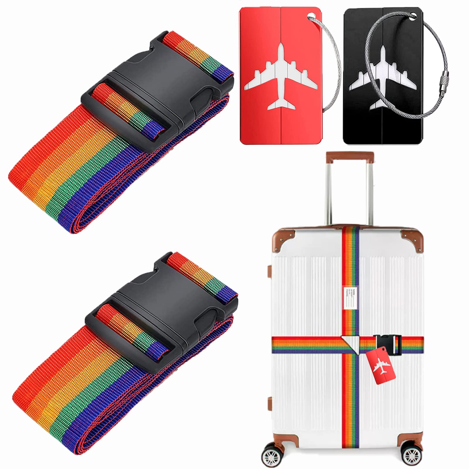 Koffergurt Kofferanhänger Set,Gepäckband mit 2 Kofferanhänger,Koffergurt,Koffergurte 2 Stück,Kofferband Bunt,Einstellbare Kofferband,für Schnell erkennen Gepäck Reisetasche Koffer Koffergurt Kofferanhänger Set,Gepäckband mit 2 Kofferanhänger,Koffergurt,Koffergurte 2 Stück,Kofferband Bunt,Einstellbare Kofferband,für Schnell erkennen Gepäck Reisetasche Koffer von KWHSUN
