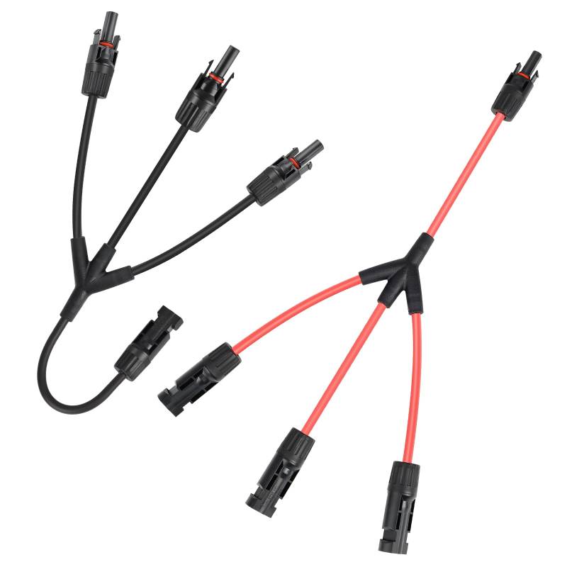 6mm² 36.5cm 3 Fach Solarkabel Y Kabel Solar, 1 Paar 1Y3 Solarpanel Y Stecker Solar Kabel, 10AWG Solarstecker PV Kabel, für Solaranlage Steckerfertig Module Balkonkraftwerk(Rot+Schwarz,M/FFF+F/MMM) von KWODE