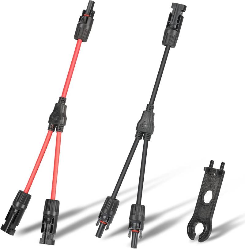 6mm² Solarkabel Y-Verteiler Solar Kabel, 1 Paar 1Y2 Solarpanel Y Stecker Solar Kabel+1 Stück PV Werkzeug, Y Stecker PV Kabel für Solaranlage Steckerfertig Module Balkonkraftwerk(Rot M/FF+Schwarz F/MM) von KWODE
