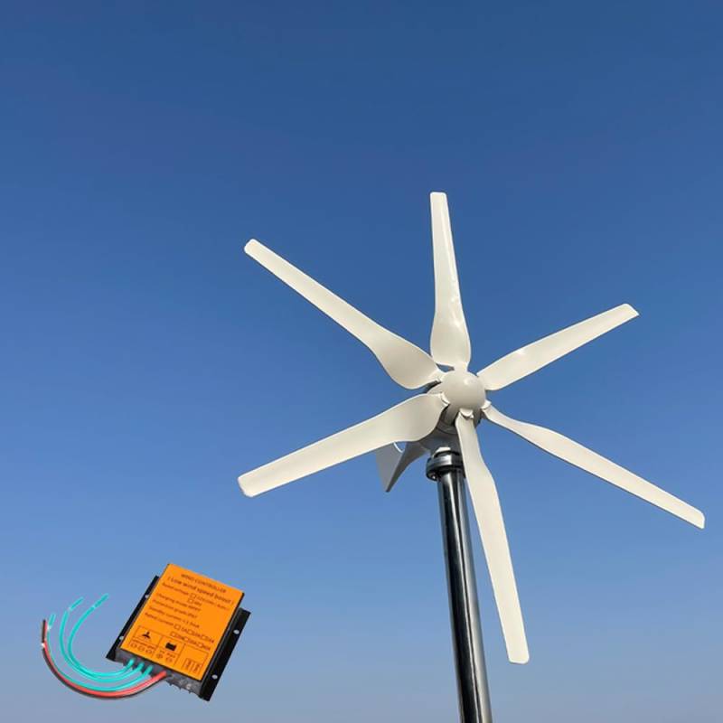 KX-ENERGIE 800W Horizontal Windkraftanlage Komplettanlage 12V 24V 48V 6Flügel Windgenerator Windturbine Windräder Garten Windrad für Heimgebrauch Industrielle Farm Stromerzeuger (12, Volt) von KX-ENERGIE