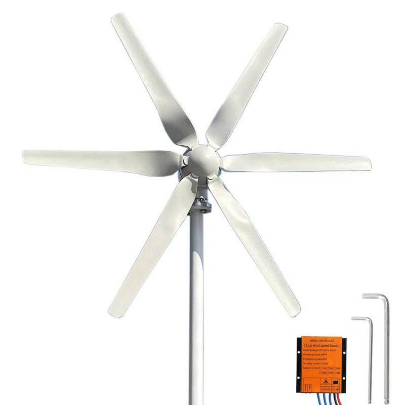 KX-ENERGIE 800W Windgenerator 12V Windkraftanlage Elektrisch MPPT Controller, 13 m/s Windkraftanlage mit 6 Blatt Laderegler Windkraftgenerator (12, Volt) von KX-ENERGIE