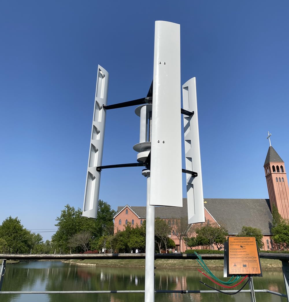 KX-ENERGIE Vertikale Windgenerator 800W VAWT Windkraftanlagen Savonius Windmühle 12V 24V 48V Geräuscharmer Windräder Magnetschweben Permanent Maglev Windturbinen mit MPPT Laderegler von KX-ENERGIE