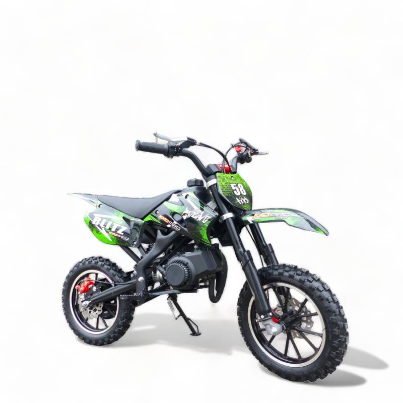 Kinder Dirt Cross Pocket Midi Enduro DirtBike Enduro Motocrossbike KXD 708A 49cc 2Takt Motocross Motorrad Cross 60cm Sitzhöhe 10 Zoll Vorderrad Motor Pocketbike Grün von KXD
