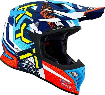 KYT Skyhawk Hyperflow, Motocrosshelm - Matt Blau/Rot/Gelb - XS von KYT
