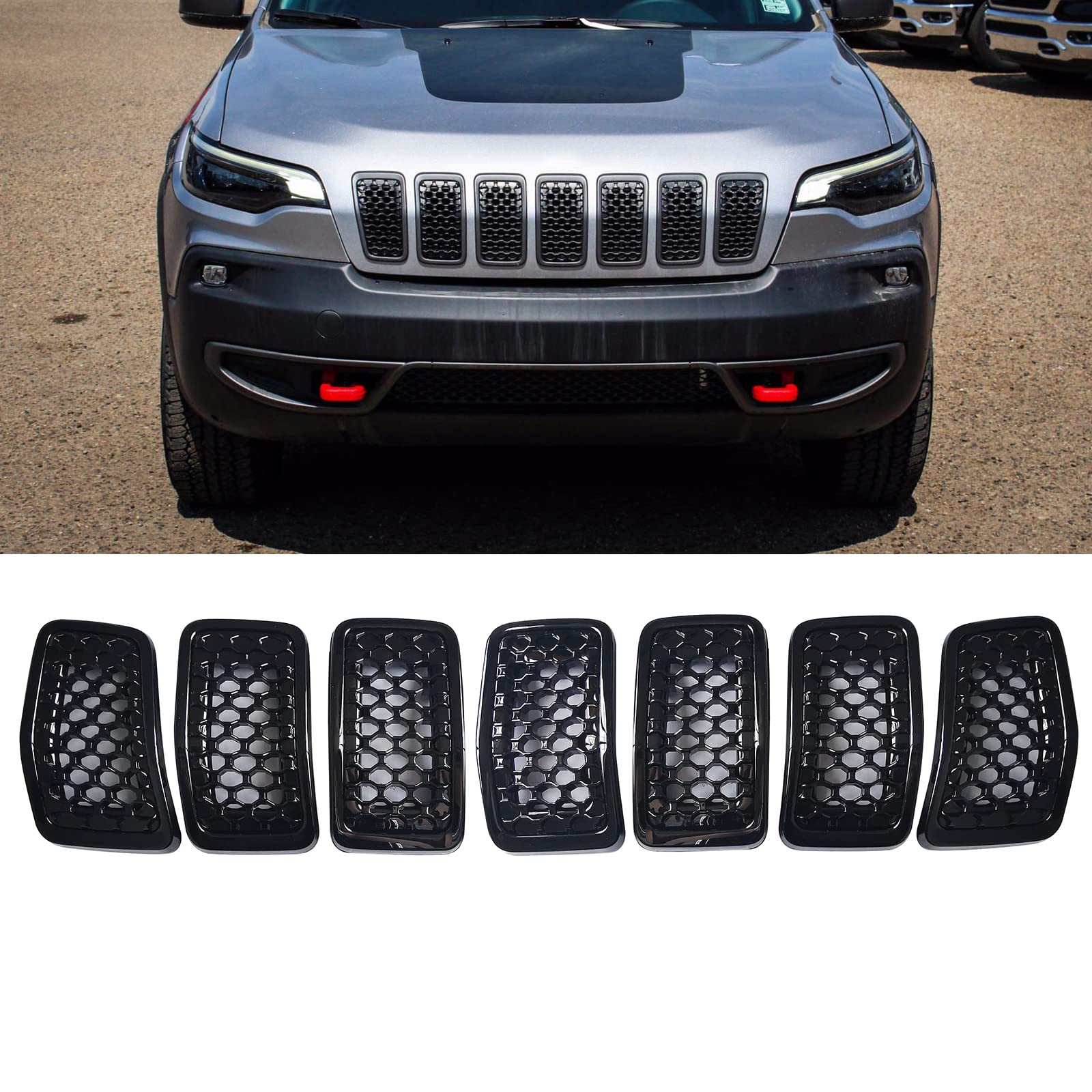 KYYET 7 Stück glänzende, schwarze Frontgitter Gitter Gitter Verkleidung Wabeneinsatz Abdeckung kompatibel mit Jeep Cherokee 2019 2020 2021 Zubehör KYYET 7 Stück glänzende, schwarze Frontgitter Gitter Gitter Verkleidung Wabeneinsatz Abdeckung kompatibel mit Jeep Cherokee 2019 2020 2021 Zubehör von KYYET