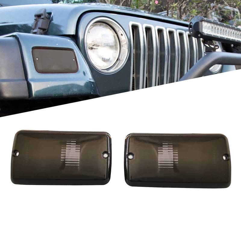 KYYET Kompatibel mit 1997–2006 Jeep Wrangler Fahrer- und Beifahrerseite Blinker Seitenmarkierungsleuchte Objektivgehäuse Ersatz für 55157033AA 55157032AA (Rauchlinse)… von KYYET