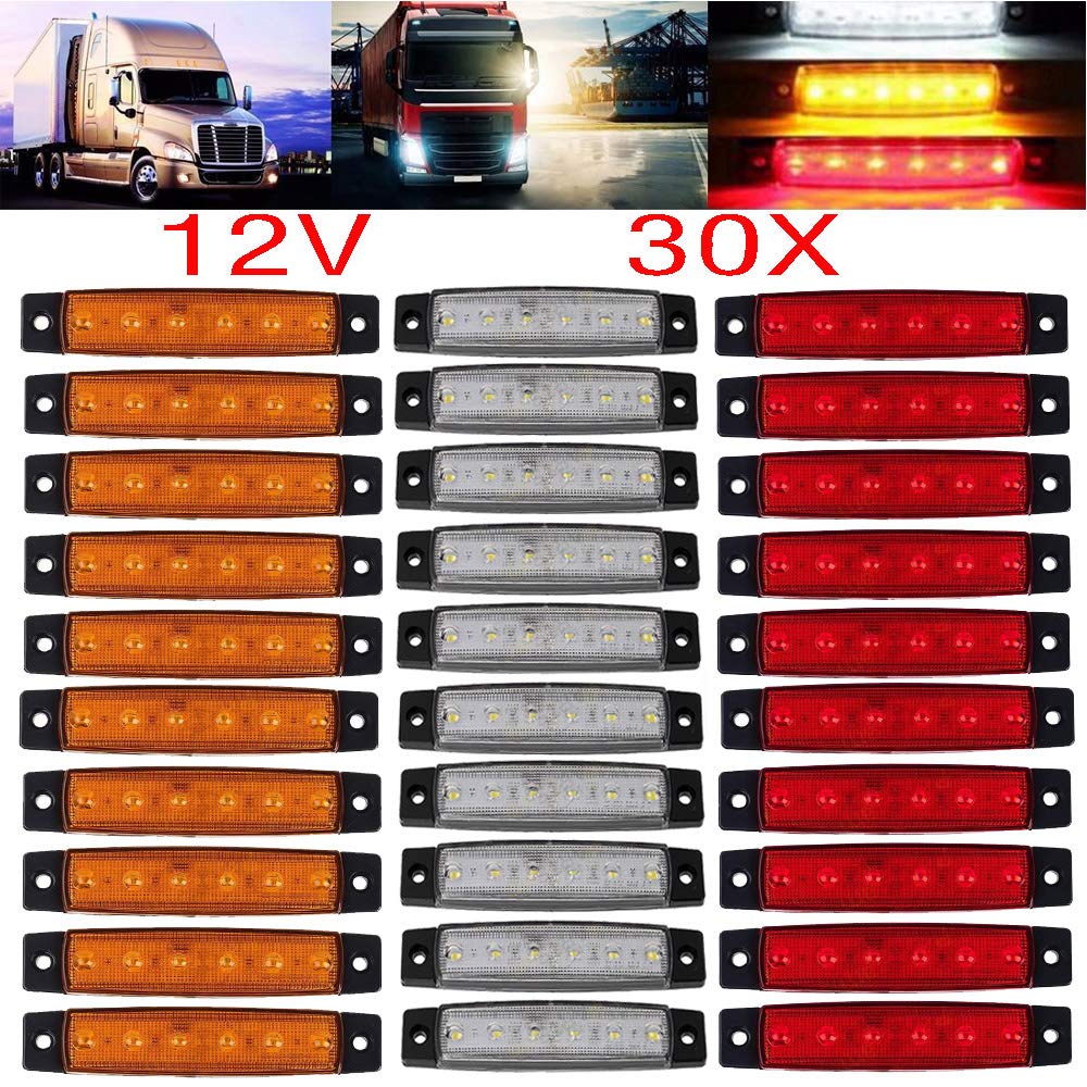 KYYET LED-Seitenmarkierungsleuchten 6 LED-Umrissleuchten für LKW, Anhänger, Wohnmobil, Wohnmobil, Pickup, Traktor, LKW, SUV, Boot, 12 V DC, stoßfest (10 Stück rot + 10 Stück weiß + 10 Stück gelb) von KYYET
