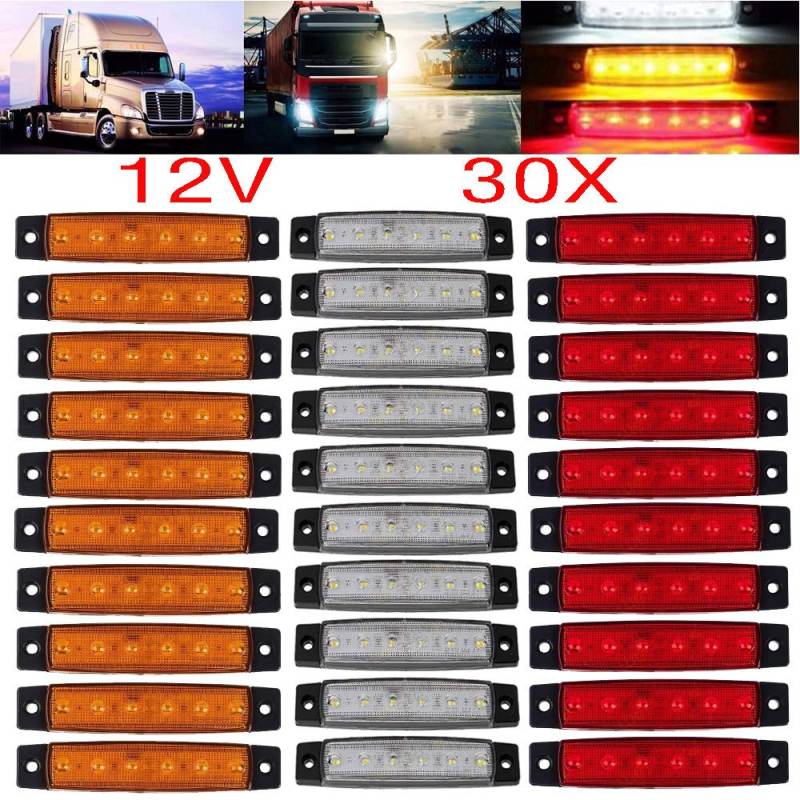 KYYET LED-Seitenmarkierungsleuchten 6 LED-Umrissleuchten für LKW, Anhänger, Wohnmobil, Wohnmobil, Pickup, Traktor, LKW, SUV, Boot, 12 V DC, stoßfest (10 Stück rot + 10 Stück weiß + 10 Stück gelb) von KYYET