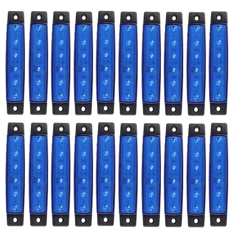 KYYET LED-Seitenmarkierungsleuchten, 6 LEDs, 2835 SMD, für LKW, Anhänger, Wohnmobil, Pickup, Traktor, LKW, SUV, Boot, 12 V DC, stoßfest (20 Stück blau) von KYYET