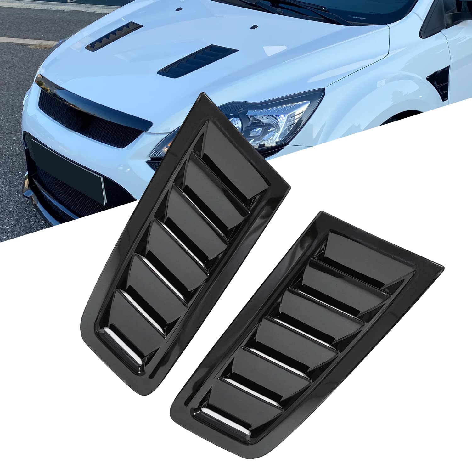 KYYET Universal-ABS-Lufteinlass-Schaufel, Turbo-Motorhaube, Abdeckung für Lüftungsschlitze, Focus Fiesta RS ST MK2 Stil, Lüftungsschlitzhaube (Glänzendes Schwarz) von KYYET