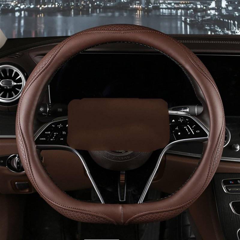 Auto Lenkradabdeckung Anti-Rutsch-Leder-Lenkradabdeckung Universal-Auto-Lenkrad-Schutzabdeckung 38cm O-Typ D-Typ(Type D Coffee) von KZZYPJ