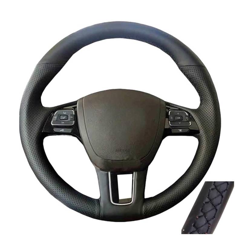 Auto Lenkradabdeckung Auto-Lenkradabdeckung, Individuell Perforiertes Mikrofaser-Leder Für VW Für Touareg 2011 2012 2013 2014 2015 2016 2017(Black Thread) von KZZYPJ