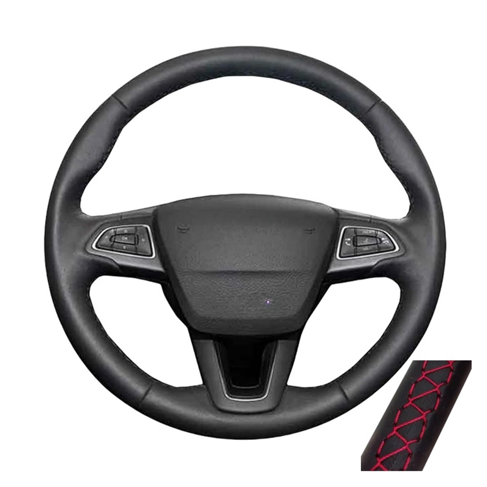 Auto Lenkradabdeckung Auto-Lenkradabdeckung Aus Perforiertem Leder Für Ford Für Focus 3 Für Kuga Für Escape Für C-MAX Für Ecosport(Red Thread) von KZZYPJ