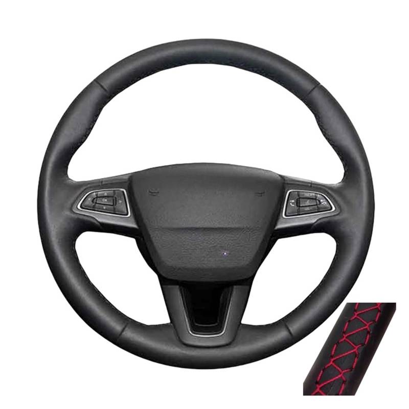 Auto Lenkradabdeckung Auto-Lenkradabdeckung Aus Perforiertem Leder Für Ford Für Focus 3 Für Kuga Für Escape Für C-MAX Für Ecosport(Red Thread) von KZZYPJ