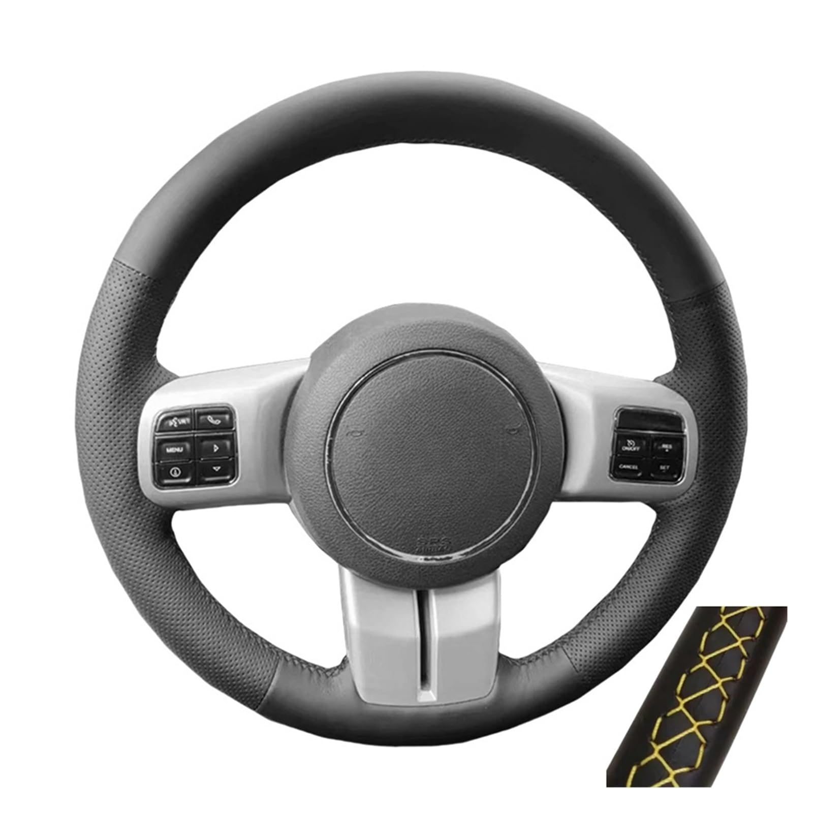 Auto Lenkradabdeckung Auto-Lenkradabdeckung Aus Perforiertem Leder Für Jeep Für Compass Für Grand Für Cherokee Für Wrangler Für Patriot 2012-2014(Yellow Thread) von KZZYPJ