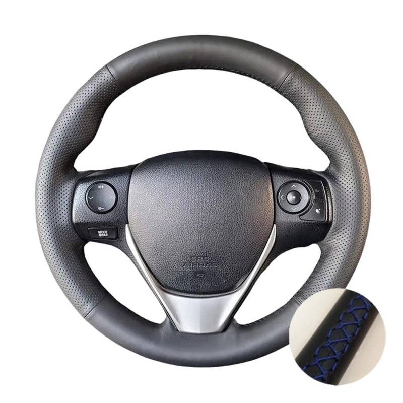 Auto Lenkradabdeckung Auto-Lenkradabdeckung Schwarzes Mikrofaser-Leder Für Toyota Für RAV4 Für Auris 2013 2014 Für Corolla Für IM 2017 Für Scion Für IM 2016(Blue Thread) von KZZYPJ