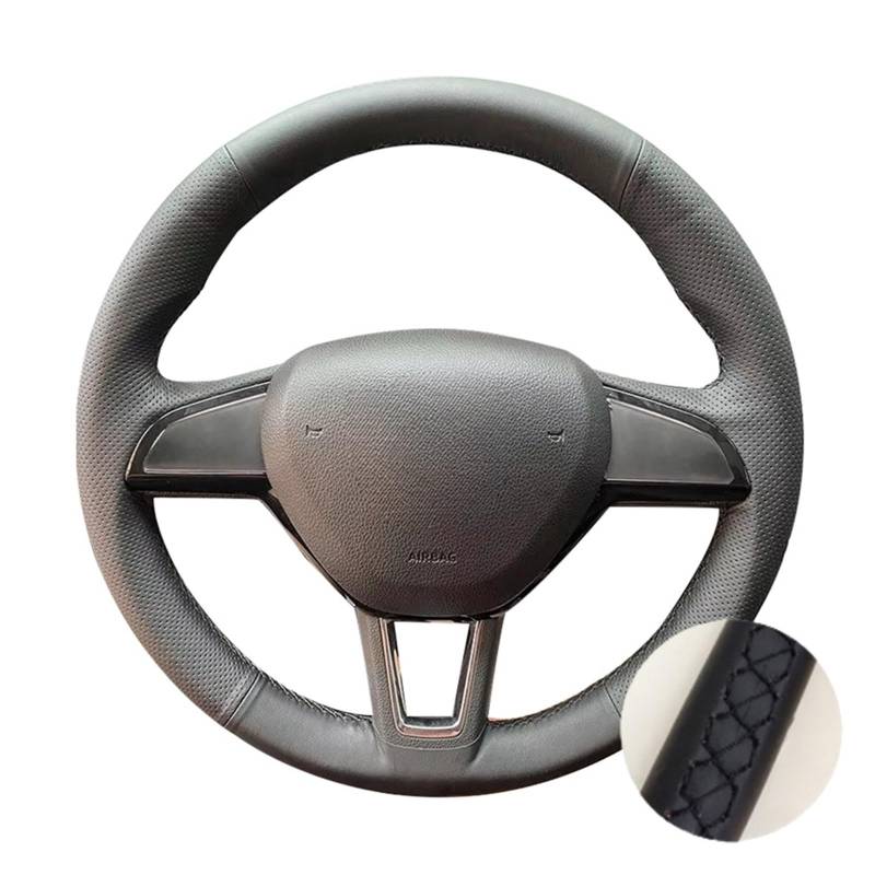 Auto Lenkradabdeckung Autolenkradabdeckung Aus Mikrofaserleder Für Skoda Für Octavia Für Superb Für Fabia Für Citigo Für Roomster 2013-2019(Black Thread) von KZZYPJ