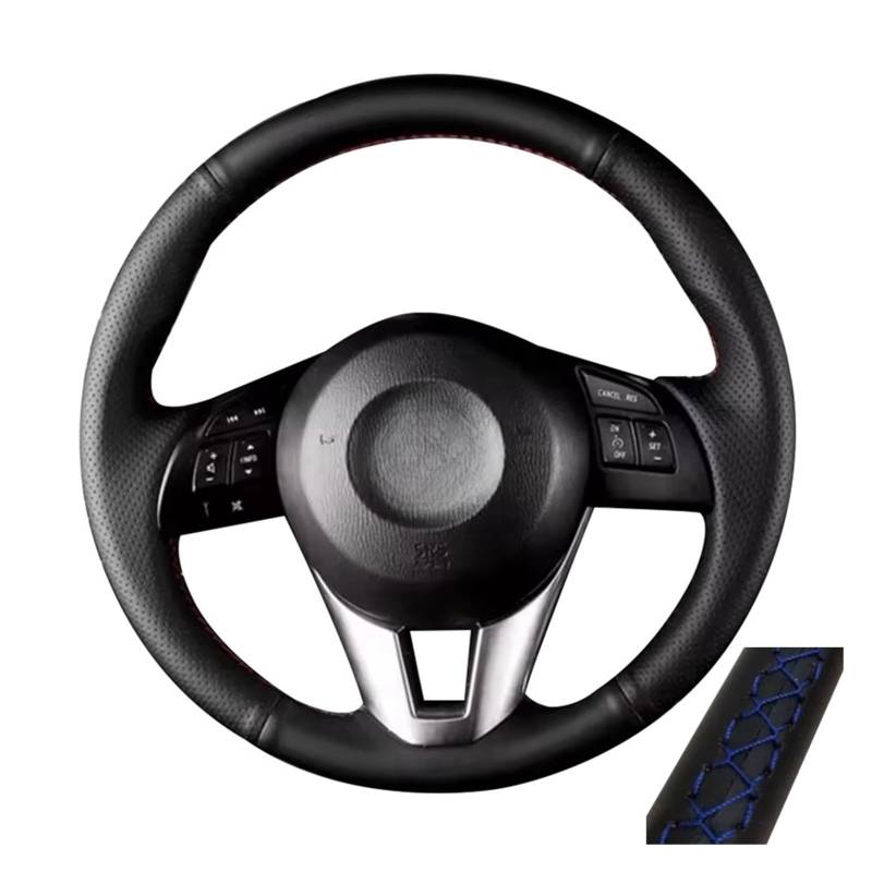 Auto Lenkradabdeckung Autolenkradabdeckung Aus Perforiertem Leder Für Mazda 3 Für CX-5 Für CX5 Für Atenza Für CX-3 Für Scion IA 2016(Blue Thread) von KZZYPJ