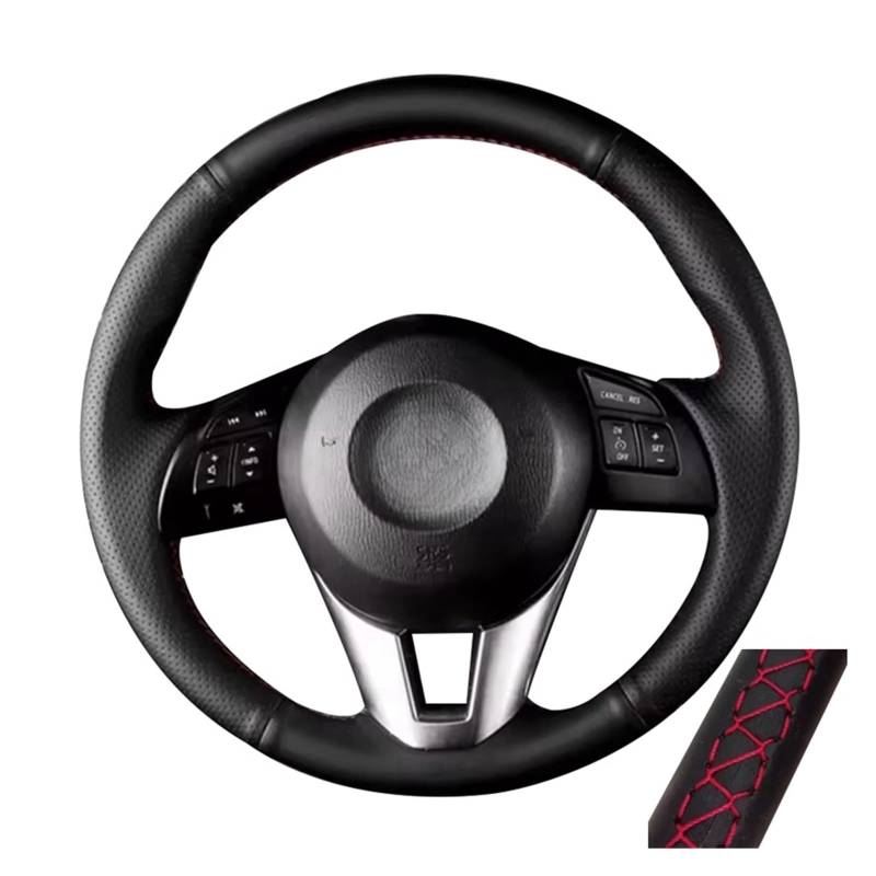 Auto Lenkradabdeckung Autolenkradabdeckung Aus Perforiertem Leder Für Mazda 3 Für CX-5 Für CX5 Für Atenza Für CX-3 Für Scion IA 2016(Red Thread) von KZZYPJ