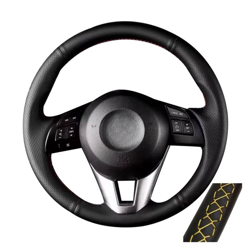 Auto Lenkradabdeckung Autolenkradabdeckung Aus Perforiertem Leder Für Mazda 3 Für CX-5 Für CX5 Für Atenza Für CX-3 Für Scion IA 2016(Yellow Thread) von KZZYPJ