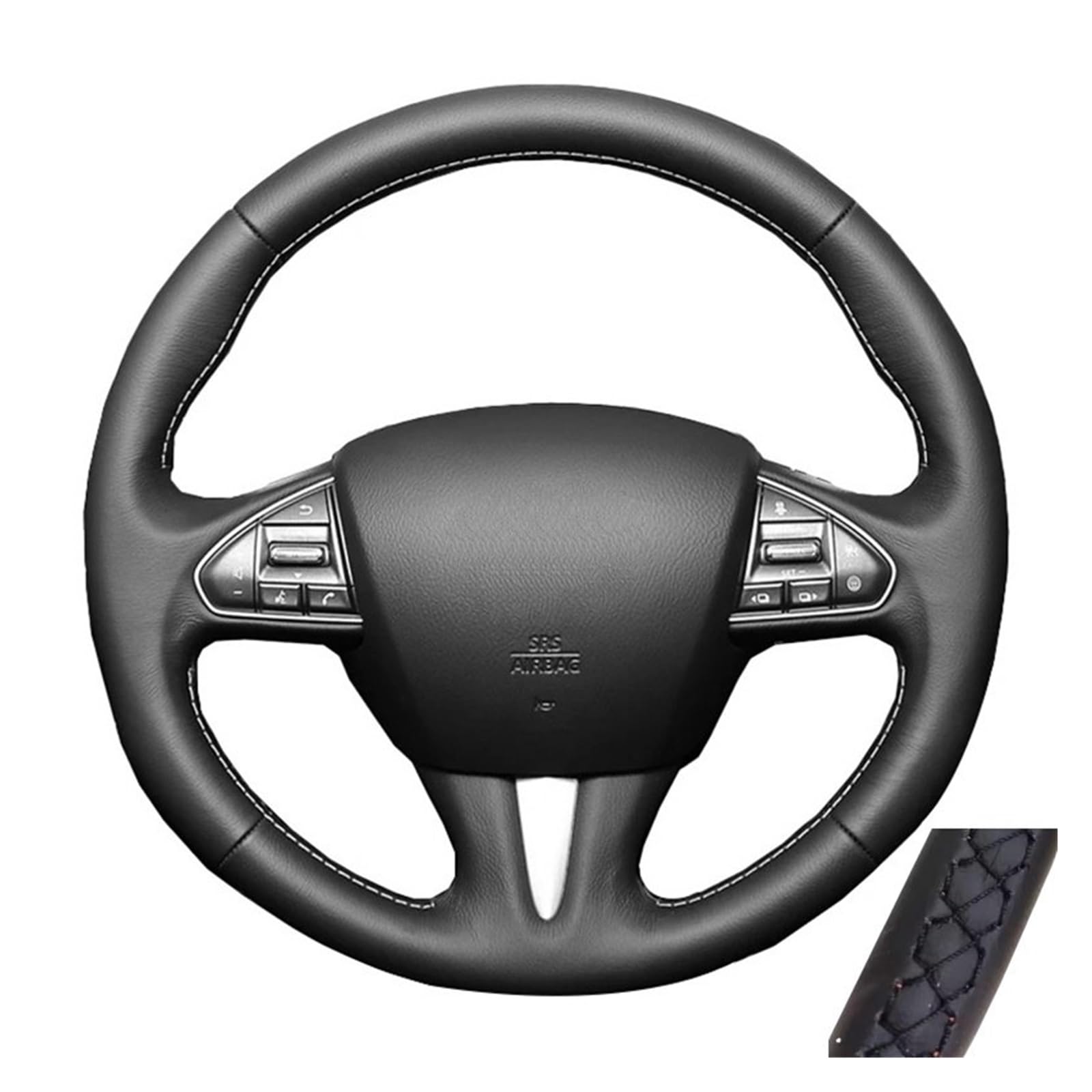Auto Lenkradabdeckung Autolenkradabdeckung Perforiertes Lederlenkrad Für Infiniti Für Q50 Für Q50L 2013-2017 Für QX50 2015-2017(Black Thread) von KZZYPJ