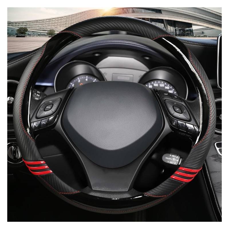Auto Lenkradabdeckung Carbon Fiber Leder Auto Lenkrad Abdeckung Für Toyota Für C-HR Für CHR 2017 2020 2021 2022(Black) von KZZYPJ