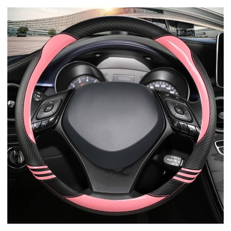 Auto Lenkradabdeckung Carbon Fiber Leder Auto Lenkrad Abdeckung Für Toyota Für C-HR Für CHR 2017 2020 2021 2022(PINK) von KZZYPJ