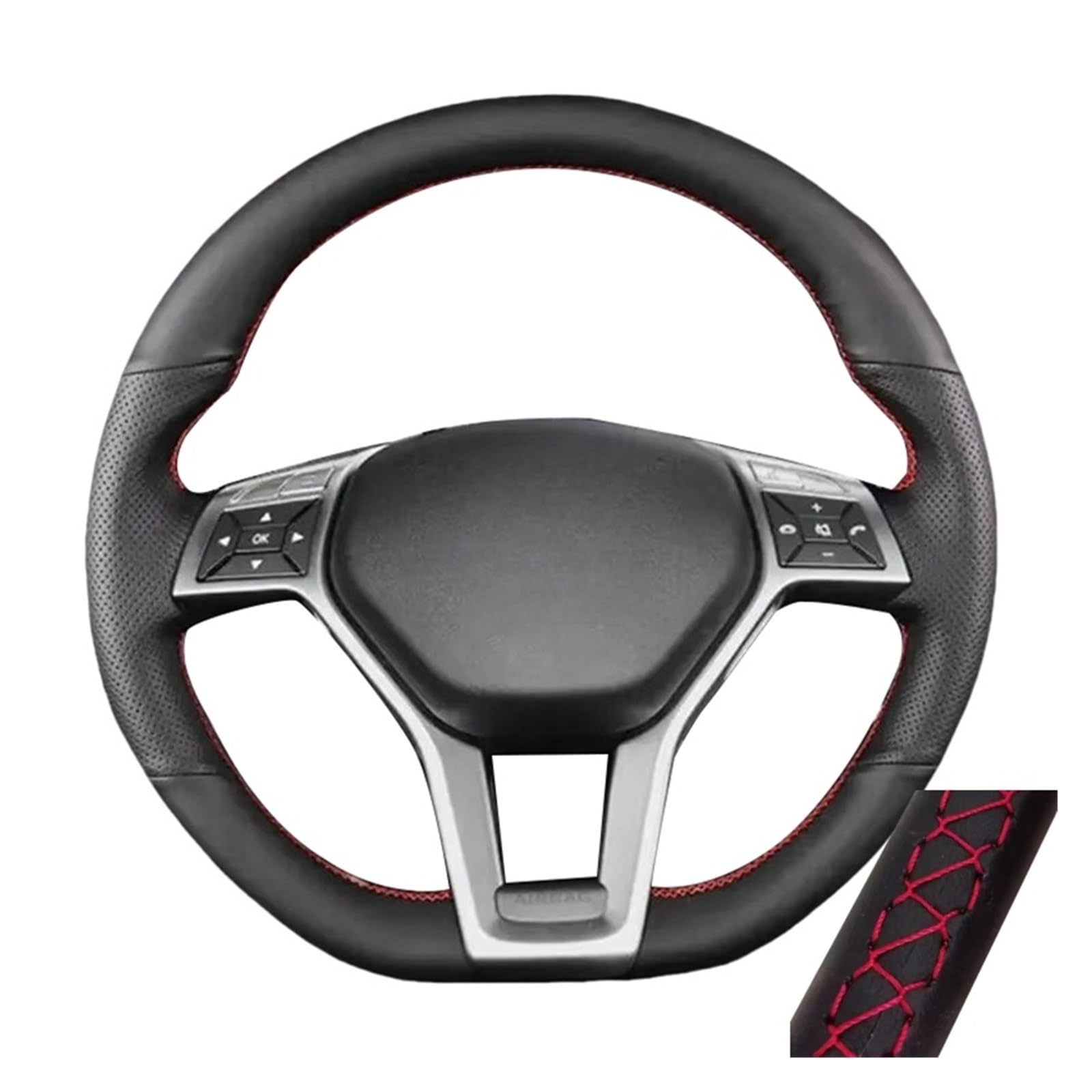 Auto Lenkradabdeckung Für Benz Für CLA Für C117 Für A45 Für AMG Für W176 Für C63 Für W204 2011-2016 Handgenähte Lenkradabdeckung Aus Mikrofaserleder(Red Thread) von KZZYPJ