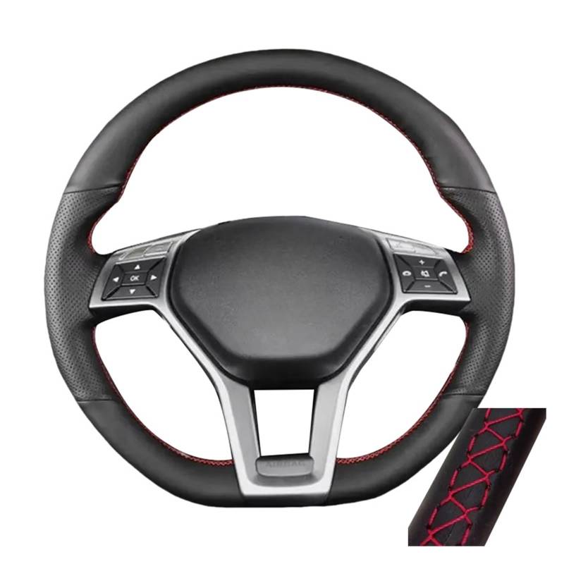 Auto Lenkradabdeckung Für Benz Für CLA Für C117 Für A45 Für AMG Für W176 Für C63 Für W204 2011-2016 Handgenähte Lenkradabdeckung Aus Mikrofaserleder(Red Thread) von KZZYPJ