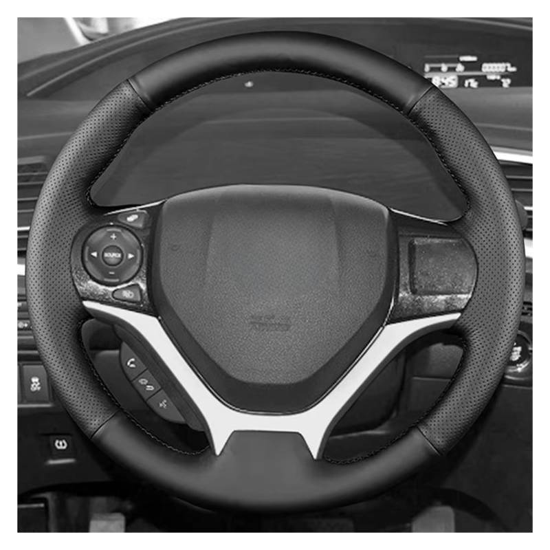 Auto Lenkradabdeckung Für Civic Für Civic 9 2012 2013 2014 2015 Autolenkradabdeckung Handnähendes Geflechtleder-Autozubehör(Black Thread) von KZZYPJ