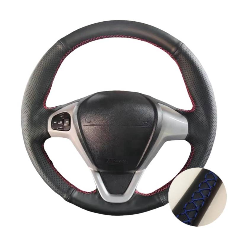 Auto Lenkradabdeckung Für Ford Für EcoSport 2014-2017 Für Fiesta 2008-2017 Handgenähte Autolenkradabdeckung Aus Mikrofaserleder(Blue Thread) von KZZYPJ