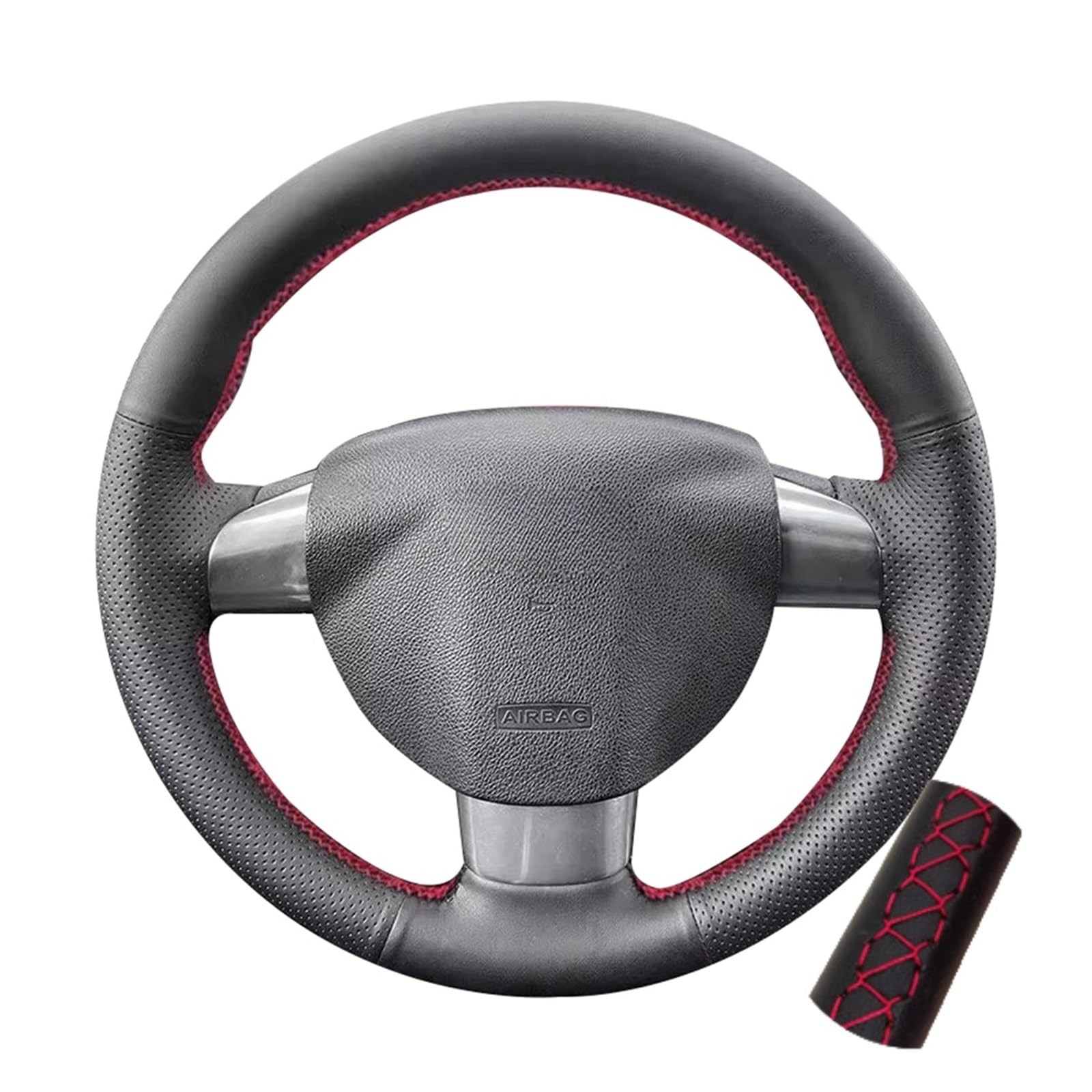Auto Lenkradabdeckung Für Ford Für Focus 2 Für 3-Speichen 2005-2011 Autolenkradhülle Handgenähtes Mikrofaserleder(Red Thread) von KZZYPJ