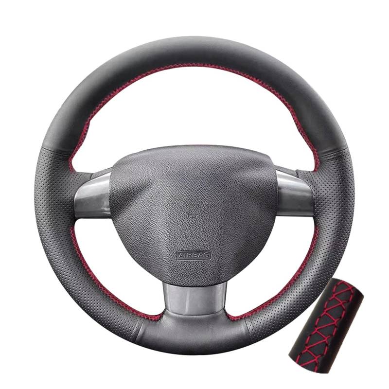 Auto Lenkradabdeckung Für Ford Für Focus 2 Für 3-Speichen 2005-2011 Autolenkradhülle Handgenähtes Mikrofaserleder(Red Thread) von KZZYPJ