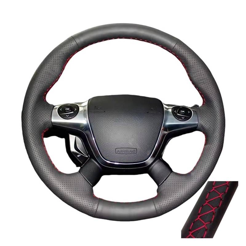 Auto Lenkradabdeckung Für Ford Für KUGA Für Escape 2013-2016 Für Focus 3 2012-2014 Autolenkradabdeckung Mikrofaserleder(Red Thread) von KZZYPJ