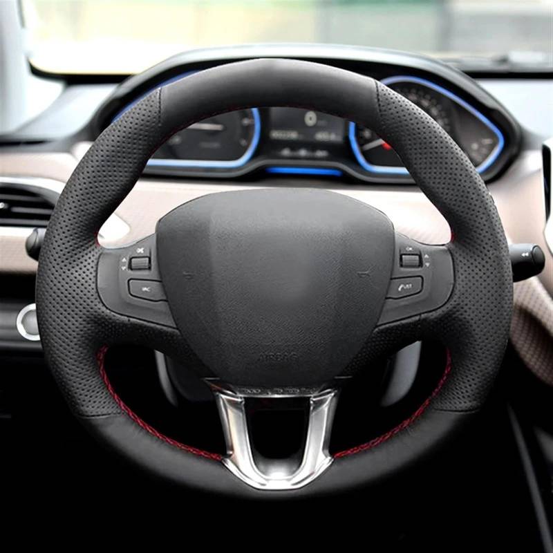Auto Lenkradabdeckung Für Peugeot 208 2008 2014 2015 2016 2017 2018 Autolenkrad Handgenähter Lederbezug Geflecht Am Lenkrad(Gray line) von KZZYPJ