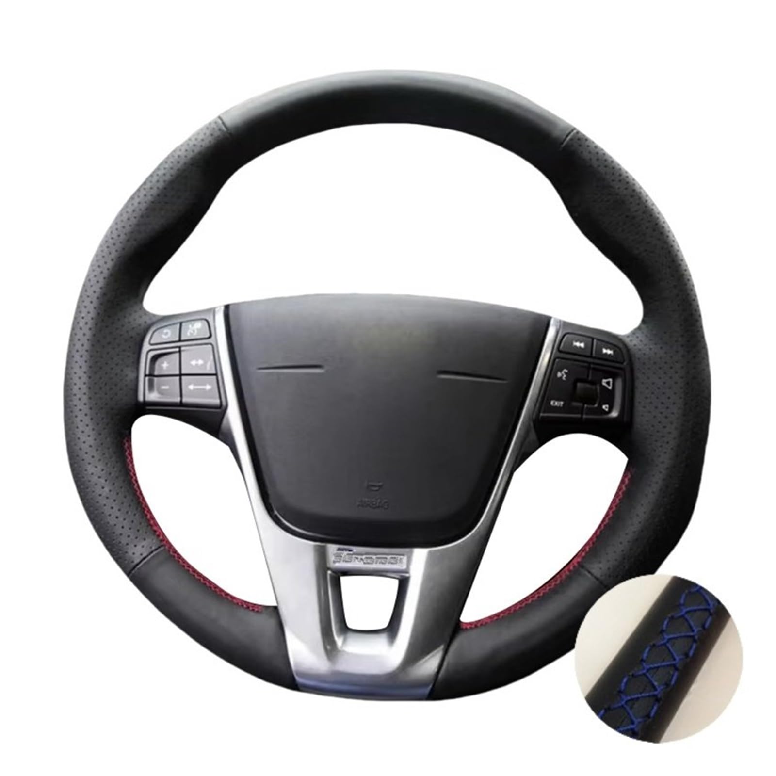 Auto Lenkradabdeckung Für Volvo Für V40 Für XC60 Für S60 Für LV60 Für S80L Schwarz Perforierte Mikrofaser-Leder-Lenkradabdeckung(Blue Thread) von KZZYPJ