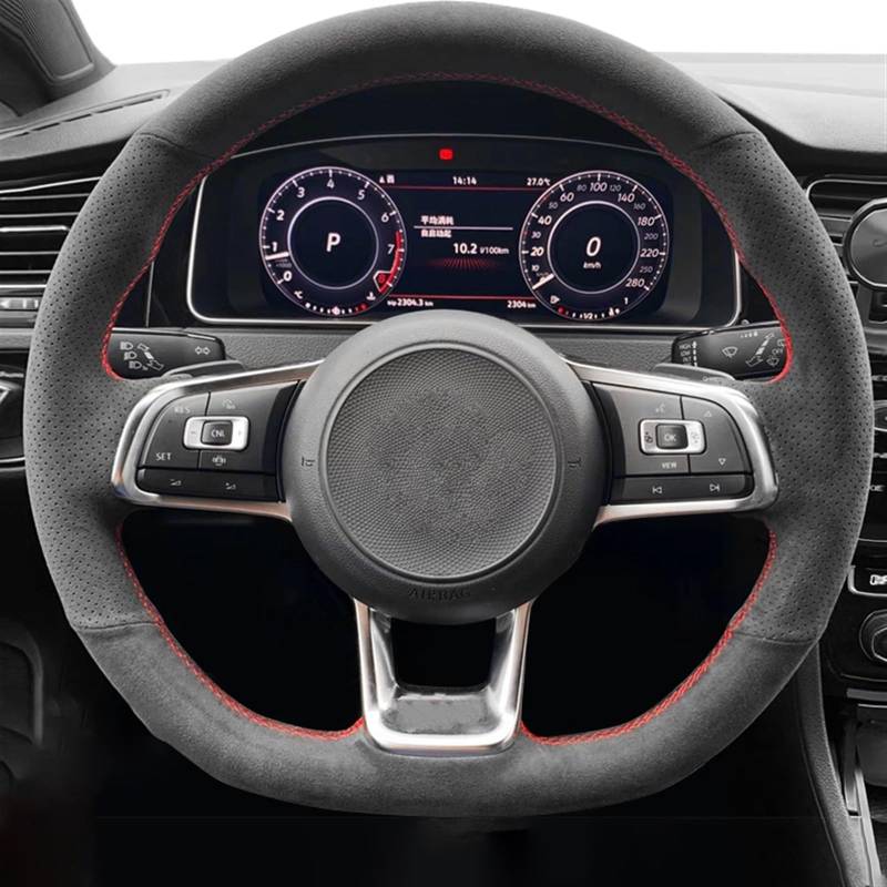 Auto Lenkradabdeckung Handgenähte Schwarze Wildleder-Lenkradabdeckung Für VW Für Golf 7 Für GTI Für Golf Für R Für MK7 Für Polo Für GTI Für Scirocco 2015 2016(Light Blue Thread) von KZZYPJ
