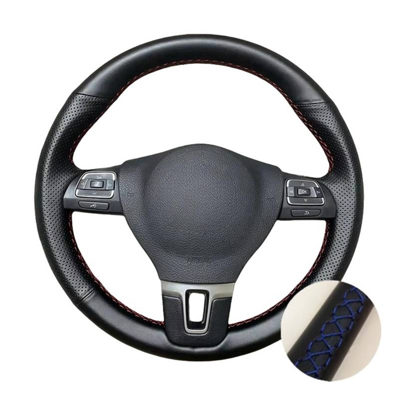 Auto Lenkradabdeckung Handnähende Auto-Lenkradabdeckung Für VW Für Golf 2009 Für Passat Für B5 Für Polo(Blue Thread) von KZZYPJ