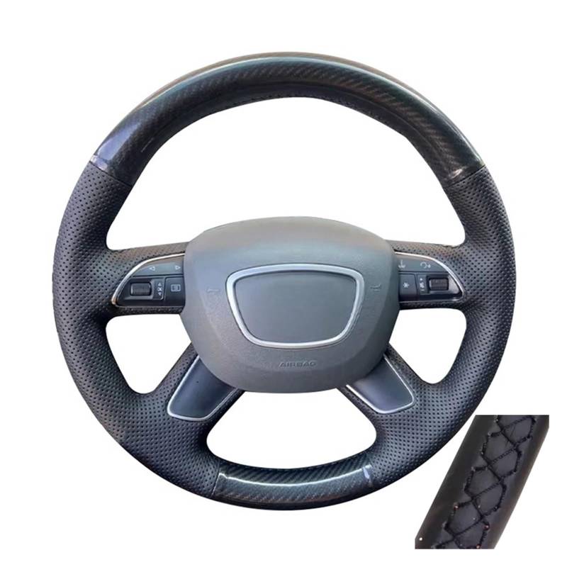 Auto Lenkradabdeckung Kohlefaser-Leder-Lenkradabdeckung Für Q7 Für Q3 Für Q5 Für A4 Für B8 Für A6 Für C7 2012-2016(Black Thread) von KZZYPJ