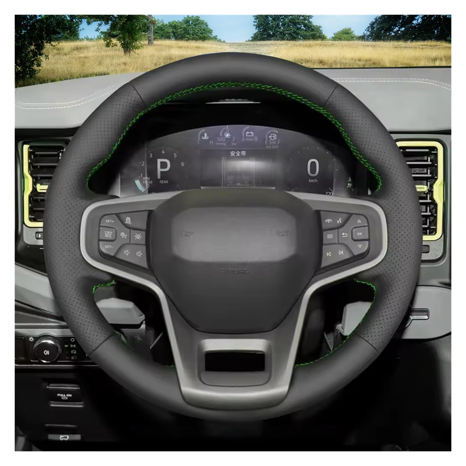 Auto Lenkradabdeckung Lenkradbezug Aus Mikrofaser-Leder Für Ford Für Bronco 2021 2022 2023 2024, Handgenähter Autobezug(Design 3) von KZZYPJ