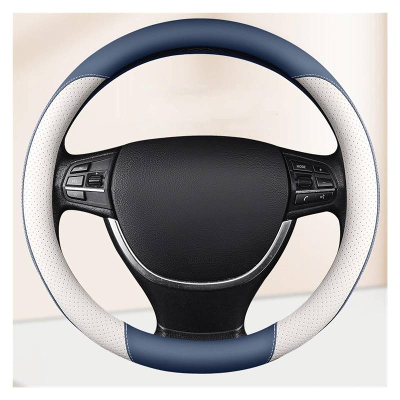 Auto Lenkradabdeckung Lenkradbezug Aus Perforiertem Leder Bequem Atmungsaktiv Und Verschleißfest Passend Für 14.5-15 Zoll Große Lenkräder(Blue) von KZZYPJ