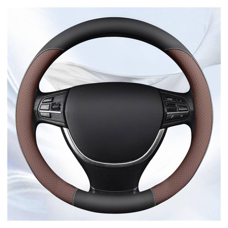 Auto Lenkradabdeckung Lenkradbezug Aus Perforiertem Leder Bequem Atmungsaktiv Und Verschleißfest Passend Für 14.5-15 Zoll Große Lenkräder(Brown) von KZZYPJ