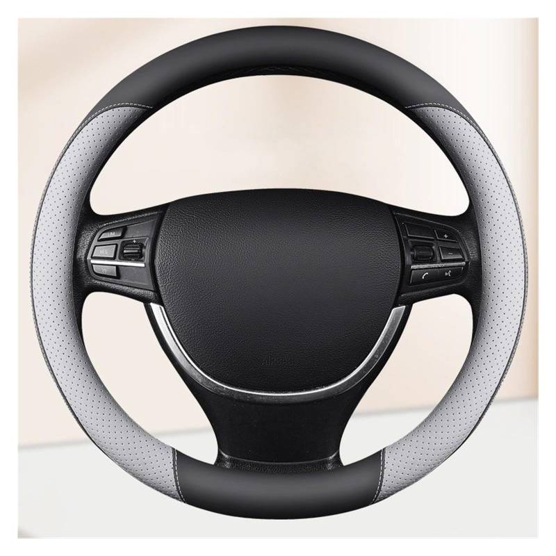 Auto Lenkradabdeckung Lenkradbezug Aus Perforiertem Leder Bequem Atmungsaktiv Und Verschleißfest Passend Für 14.5-15 Zoll Große Lenkräder(Gray) von KZZYPJ